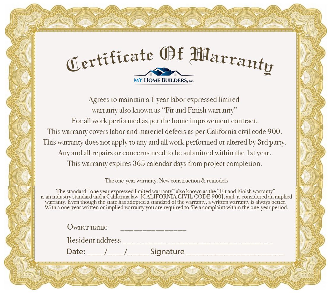 certificate of warranty